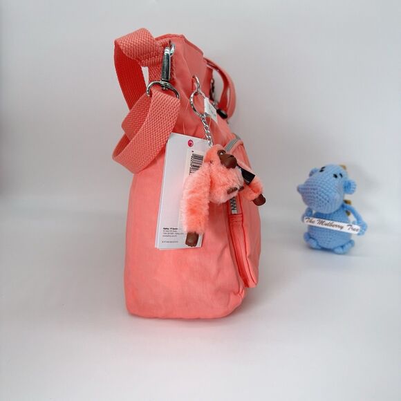 Kipling Tasmo Crossbody Shoulder Bag With Furry Monkey Pink Sherbert Lightweight - Picture 10 of 11